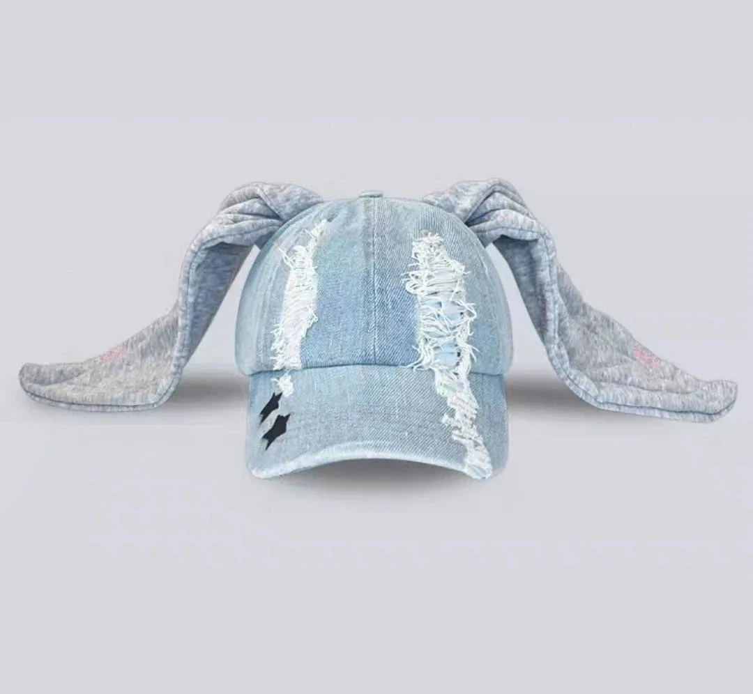 Bunny Ears Denim Graffiti Baseball Cap