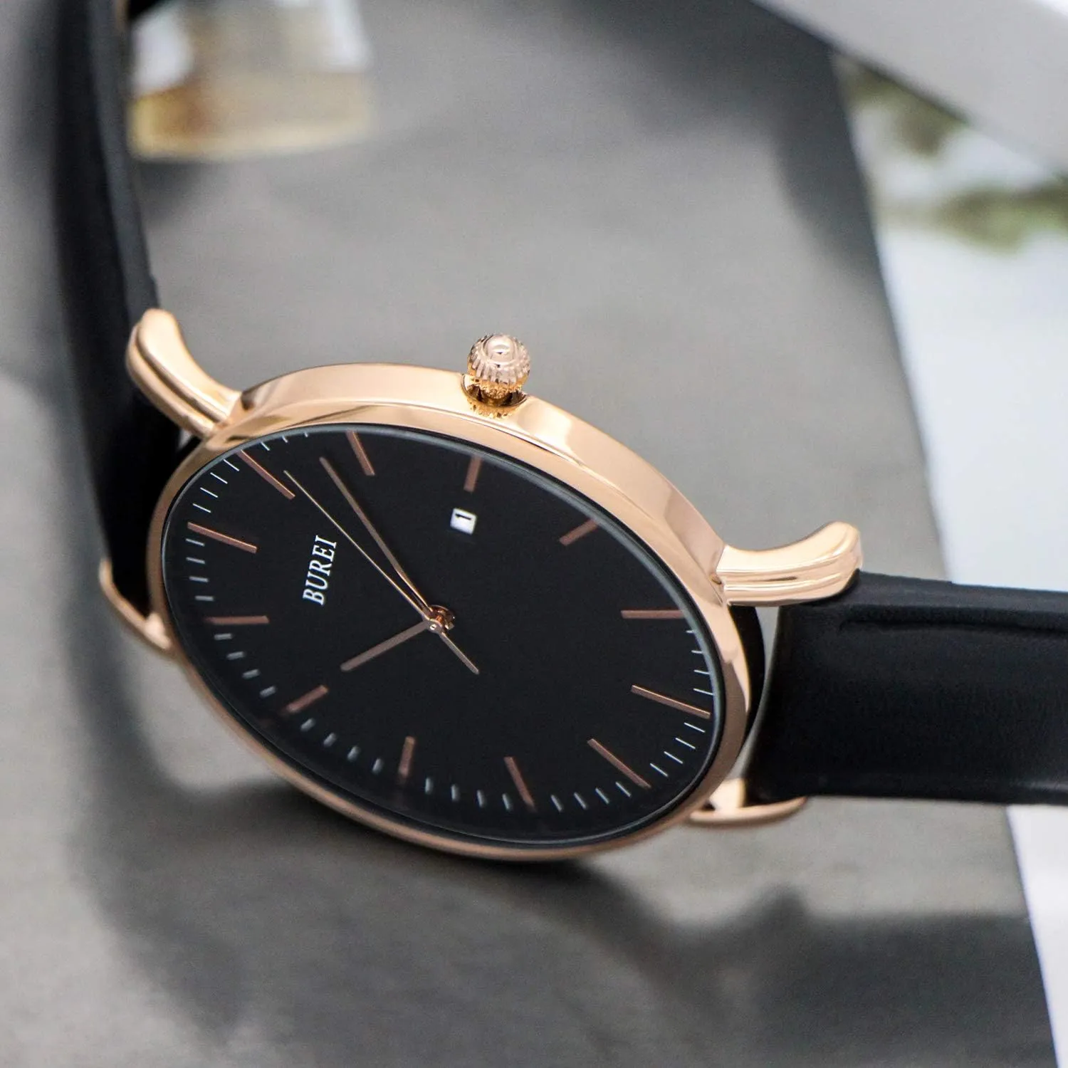 BUREI Men Wrist Watches Fashion Minimalist Analog Quartz Waterproof Watches for Men