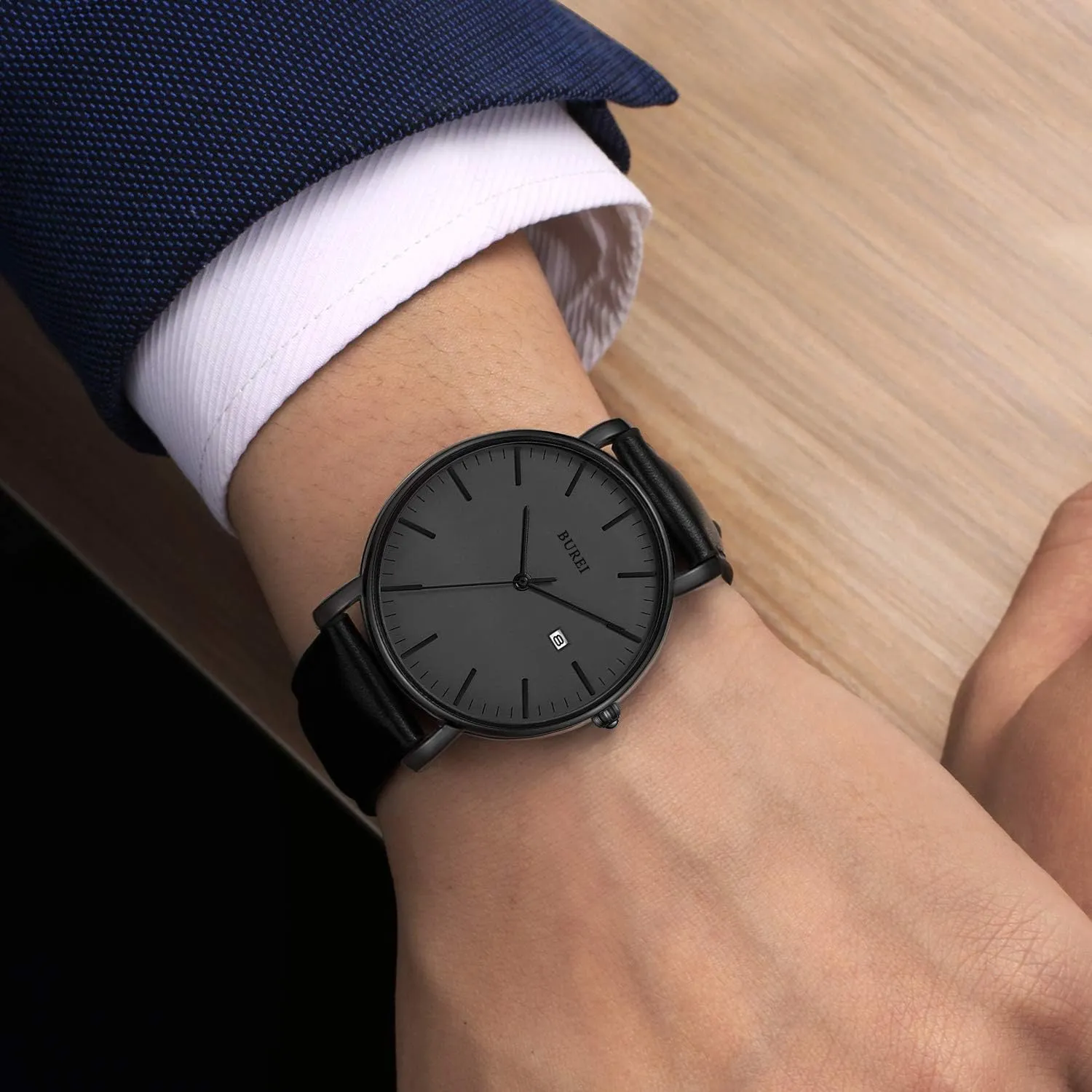 BUREI Men Wrist Watches Fashion Minimalist Analog Quartz Waterproof Watches for Men