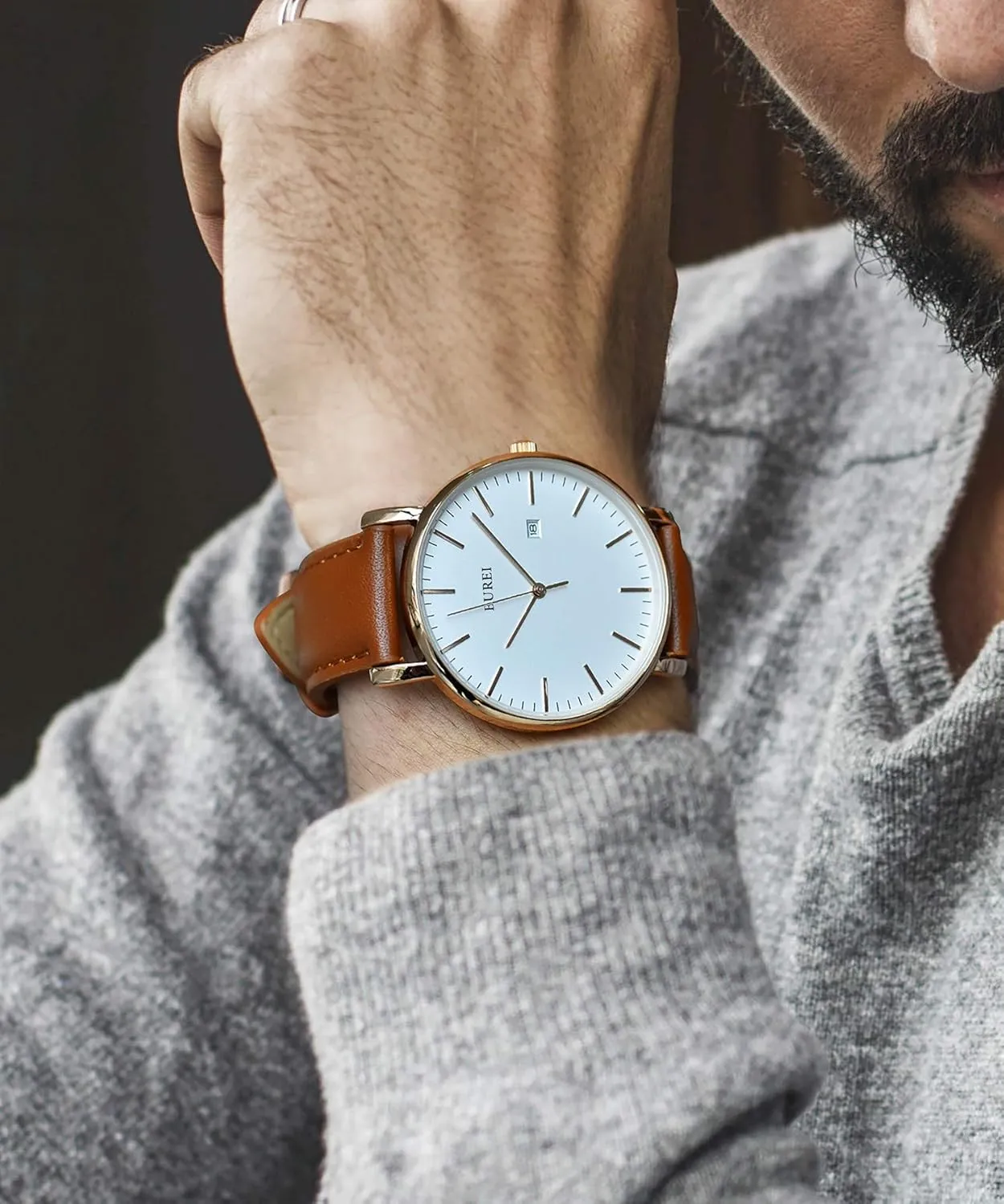 BUREI Men Wrist Watches Fashion Minimalist Analog Quartz Waterproof Watches for Men