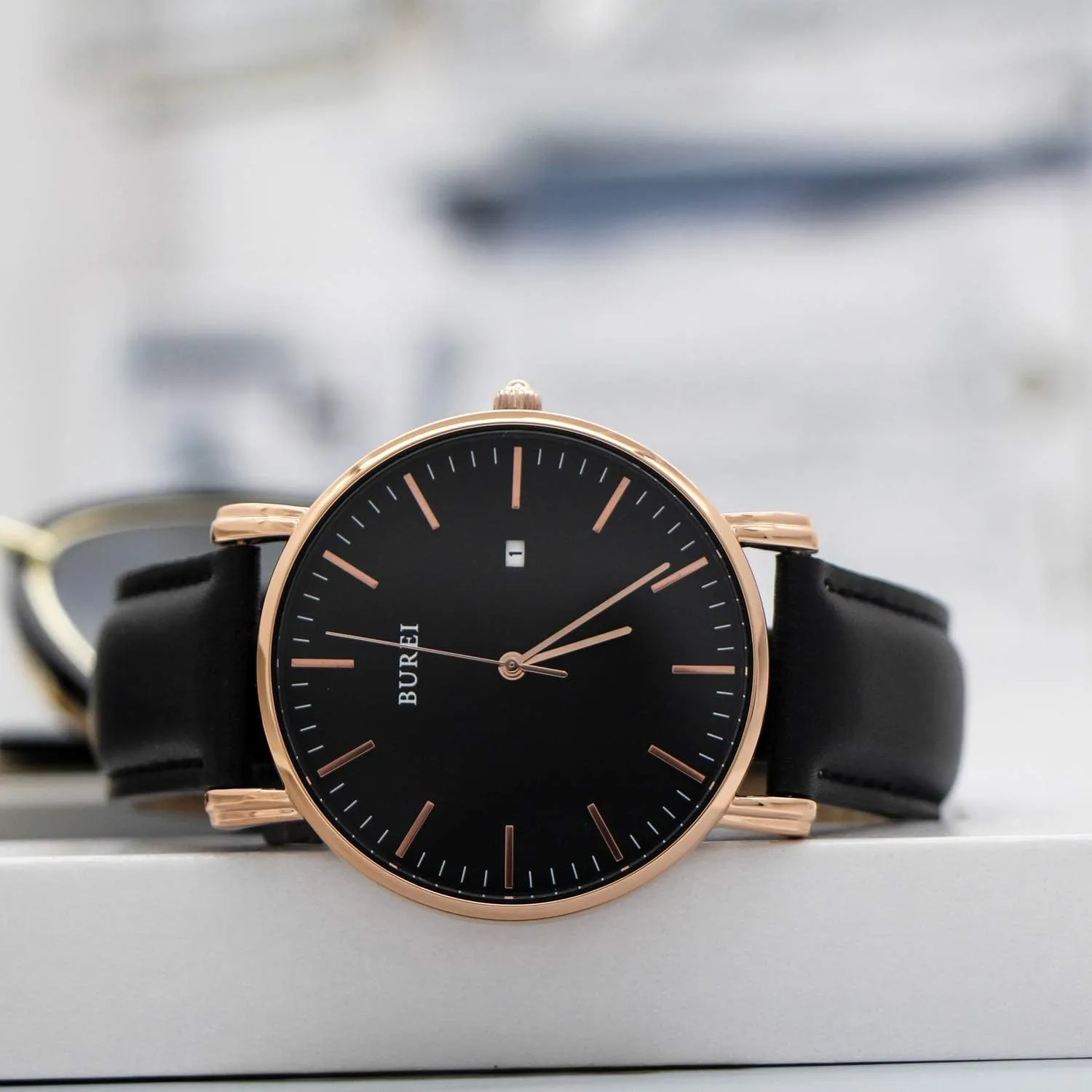 BUREI Men Wrist Watches Fashion Minimalist Analog Quartz Waterproof Watches for Men