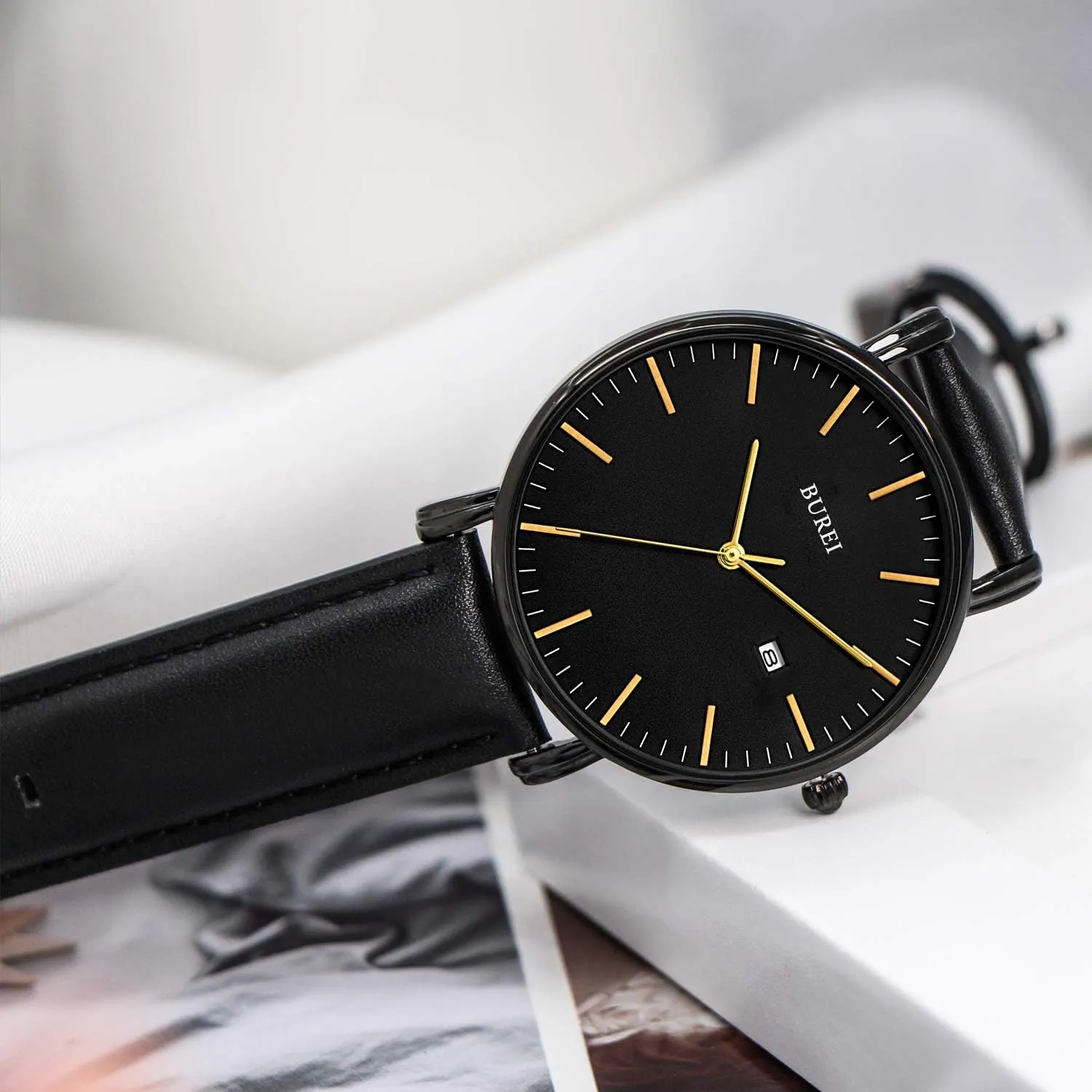BUREI Men Wrist Watches Fashion Minimalist Analog Quartz Waterproof Watches for Men