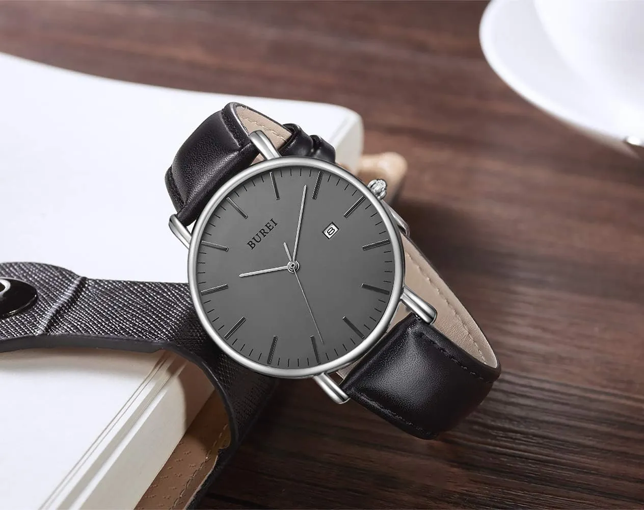BUREI Men Wrist Watches Fashion Minimalist Analog Quartz Waterproof Watches for Men