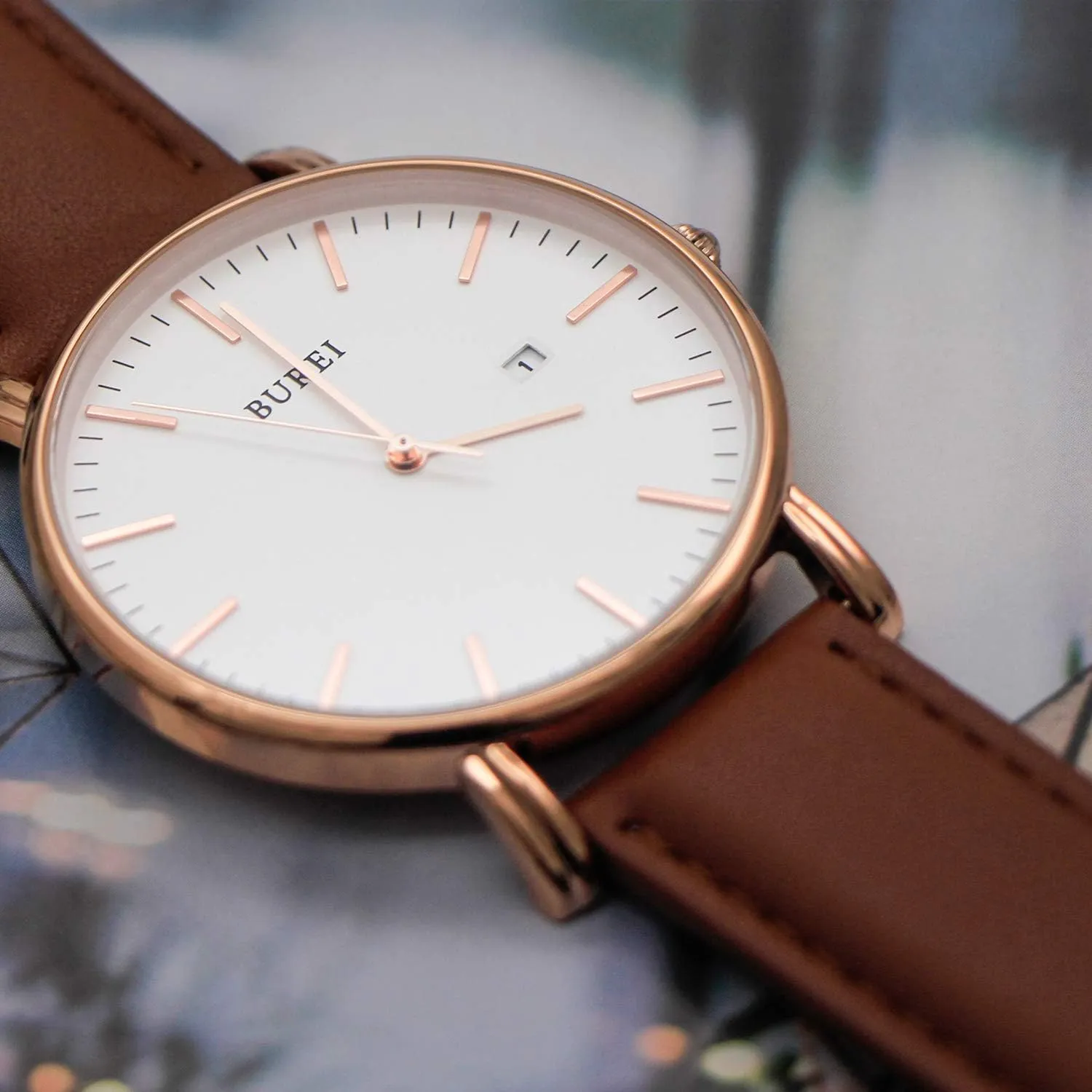 BUREI Men Wrist Watches Fashion Minimalist Analog Quartz Waterproof Watches for Men