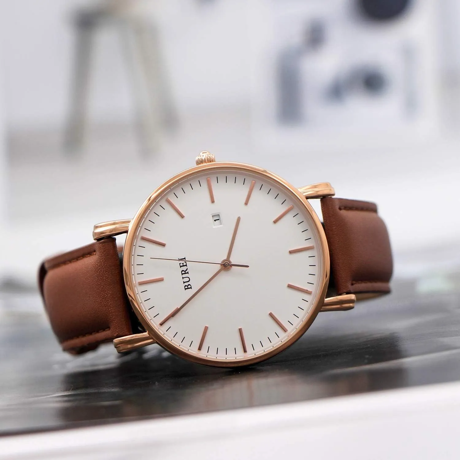 BUREI Men Wrist Watches Fashion Minimalist Analog Quartz Waterproof Watches for Men