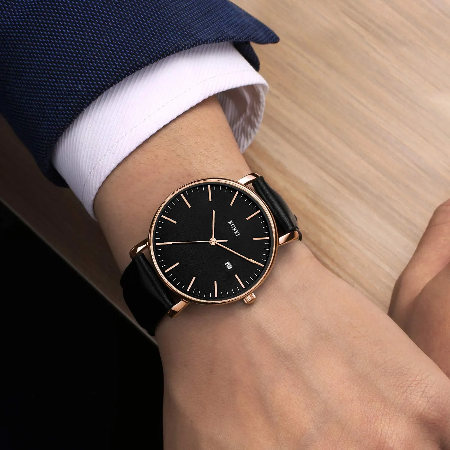 BUREI Men Wrist Watches Fashion Minimalist Analog Quartz Waterproof Watches for Men