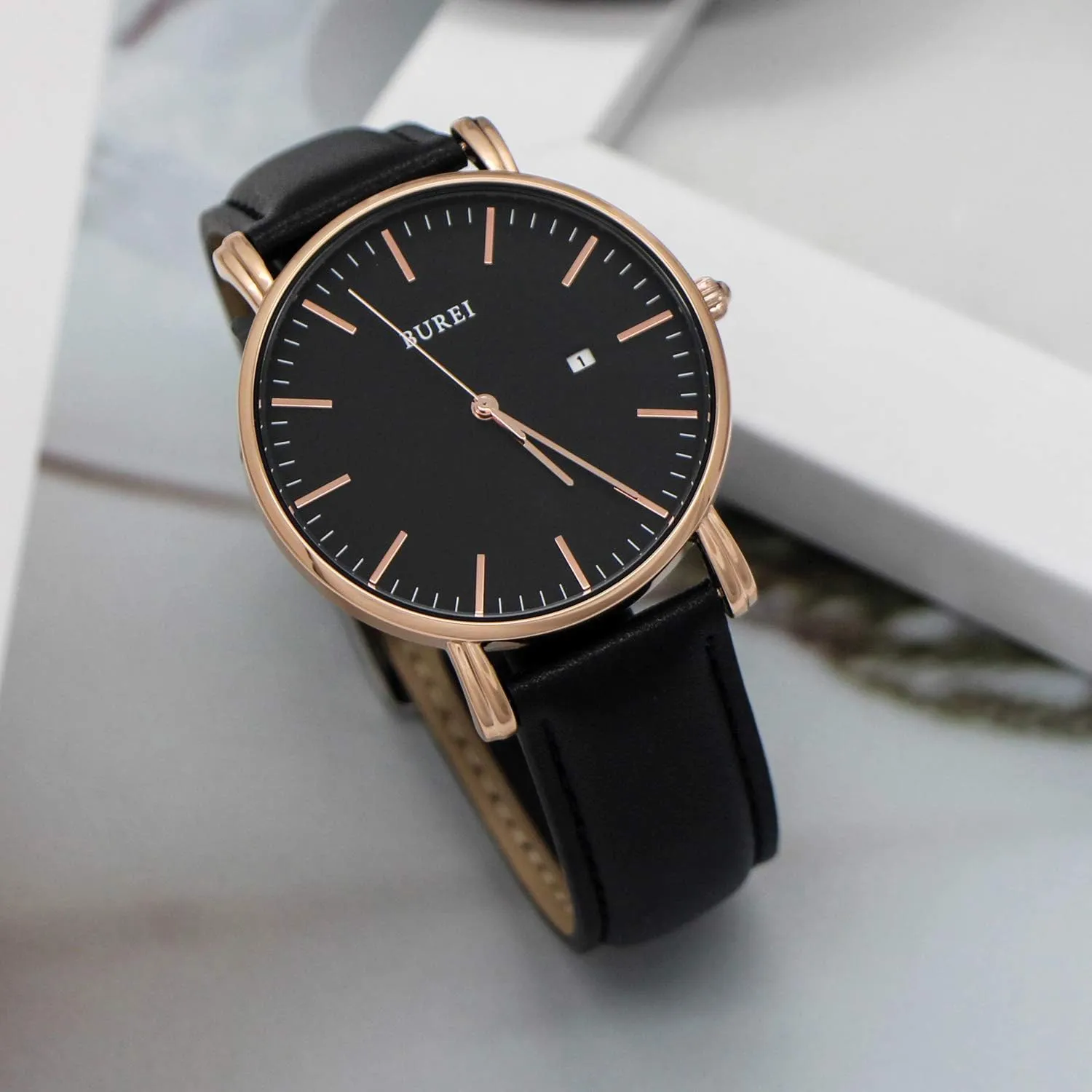 BUREI Men Wrist Watches Fashion Minimalist Analog Quartz Waterproof Watches for Men