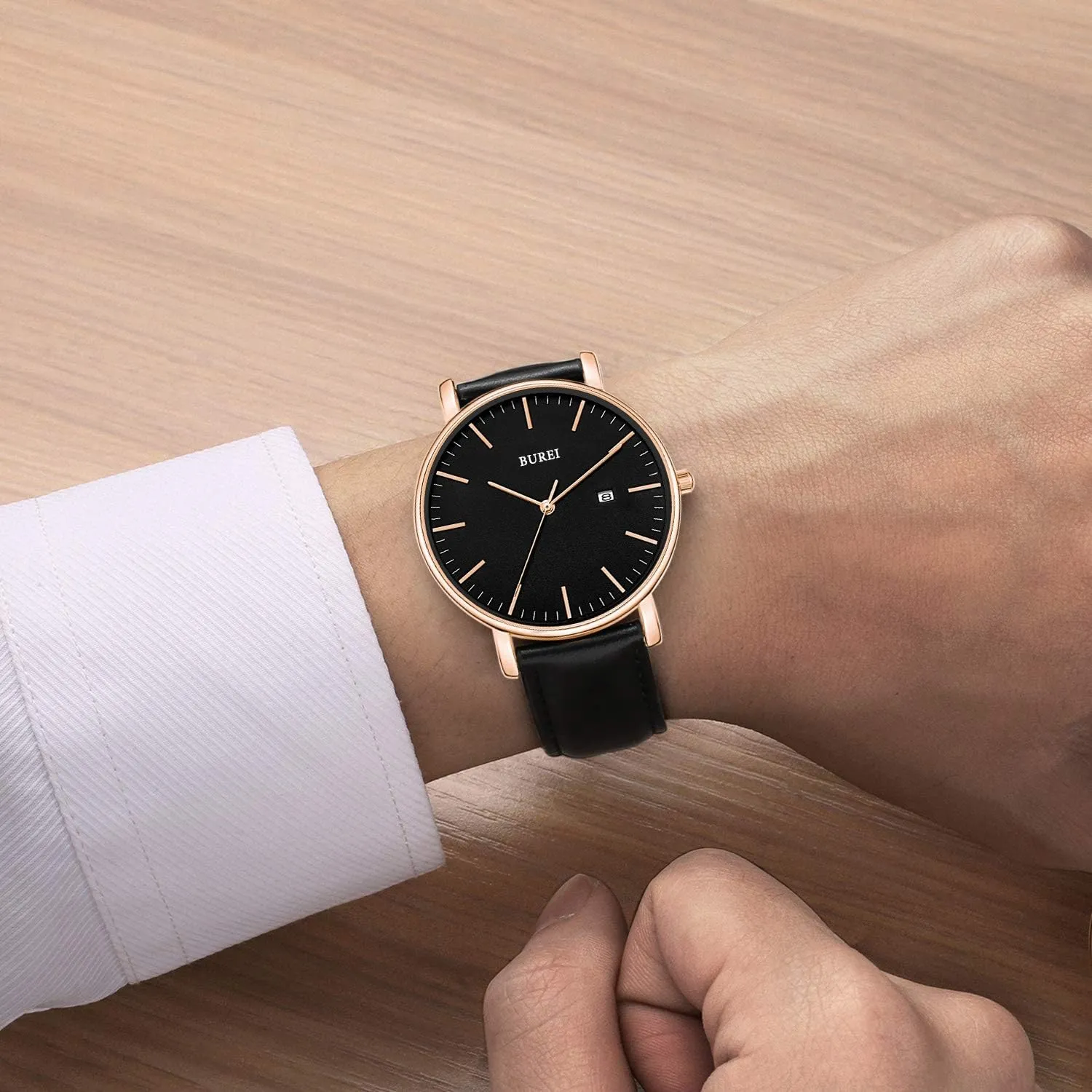 BUREI Men Wrist Watches Fashion Minimalist Analog Quartz Waterproof Watches for Men