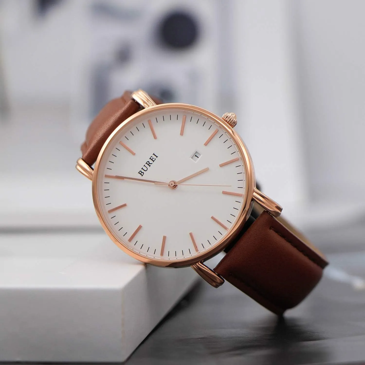 BUREI Men Wrist Watches Fashion Minimalist Analog Quartz Waterproof Watches for Men