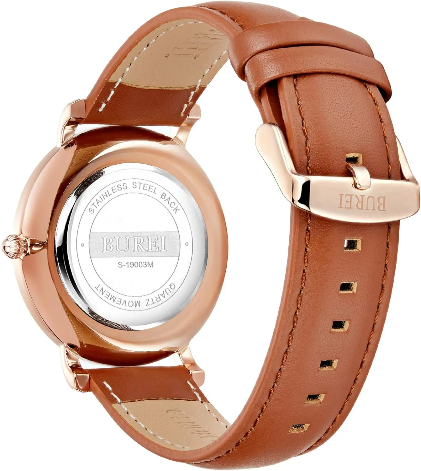 BUREI Men's Fashion Minimalist Wrist Watch Simple Ultra Thin Watches Waterproof Analog Quartz Watch with Brown Black Strap Date Watch for Men