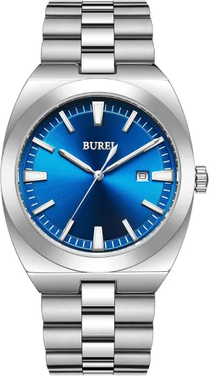 BUREI Men's Watches, Fashion Analog Quartz Watches, Stainless Steel Waterproof Watches