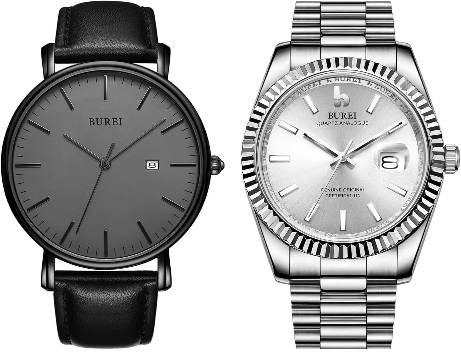 BUREI Two Men Watches Fashion Minimalist Waterproof Leather Watches for Men