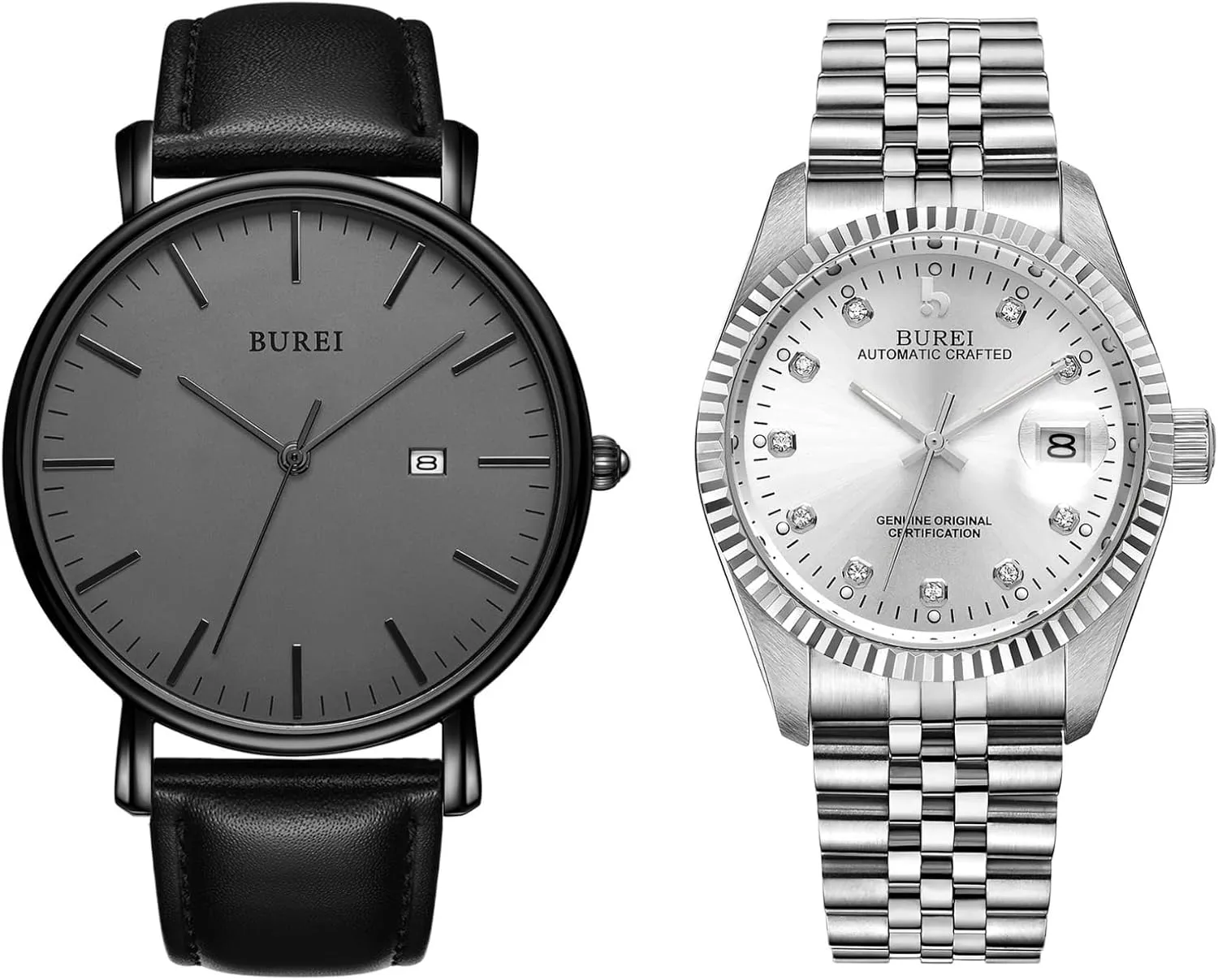 BUREI Two Men Watches Fashion Minimalist Waterproof Leather Watches for Men
