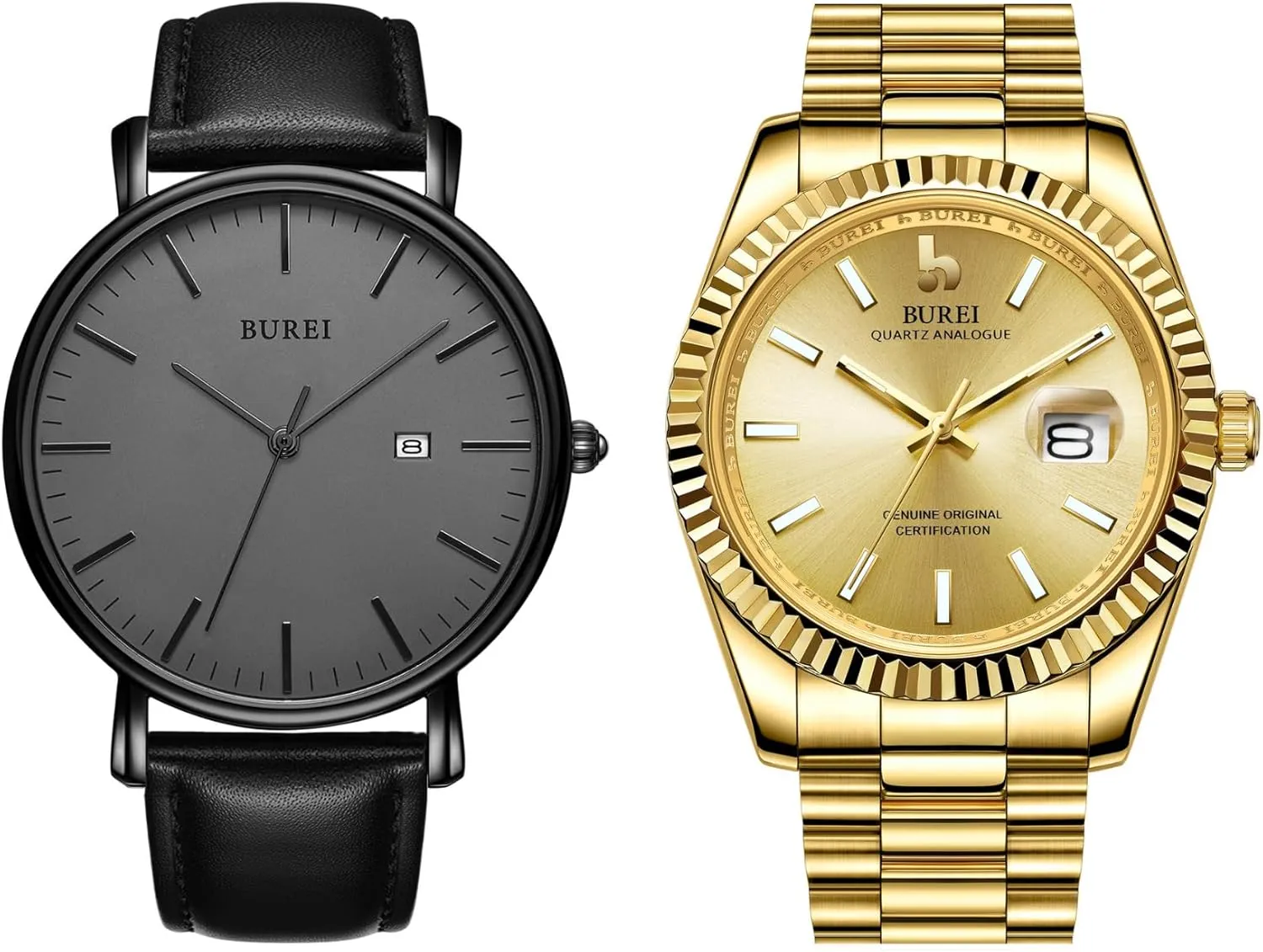 BUREI Two Men Watches Fashion Minimalist Waterproof Leather Watches for Men