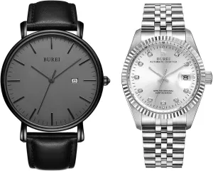 BUREI Two Men Watches Fashion Minimalist Waterproof Leather Watches for Men