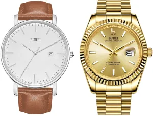 BUREI Two Men Watches Fashion Minimalist Waterproof Leather Watches for Men