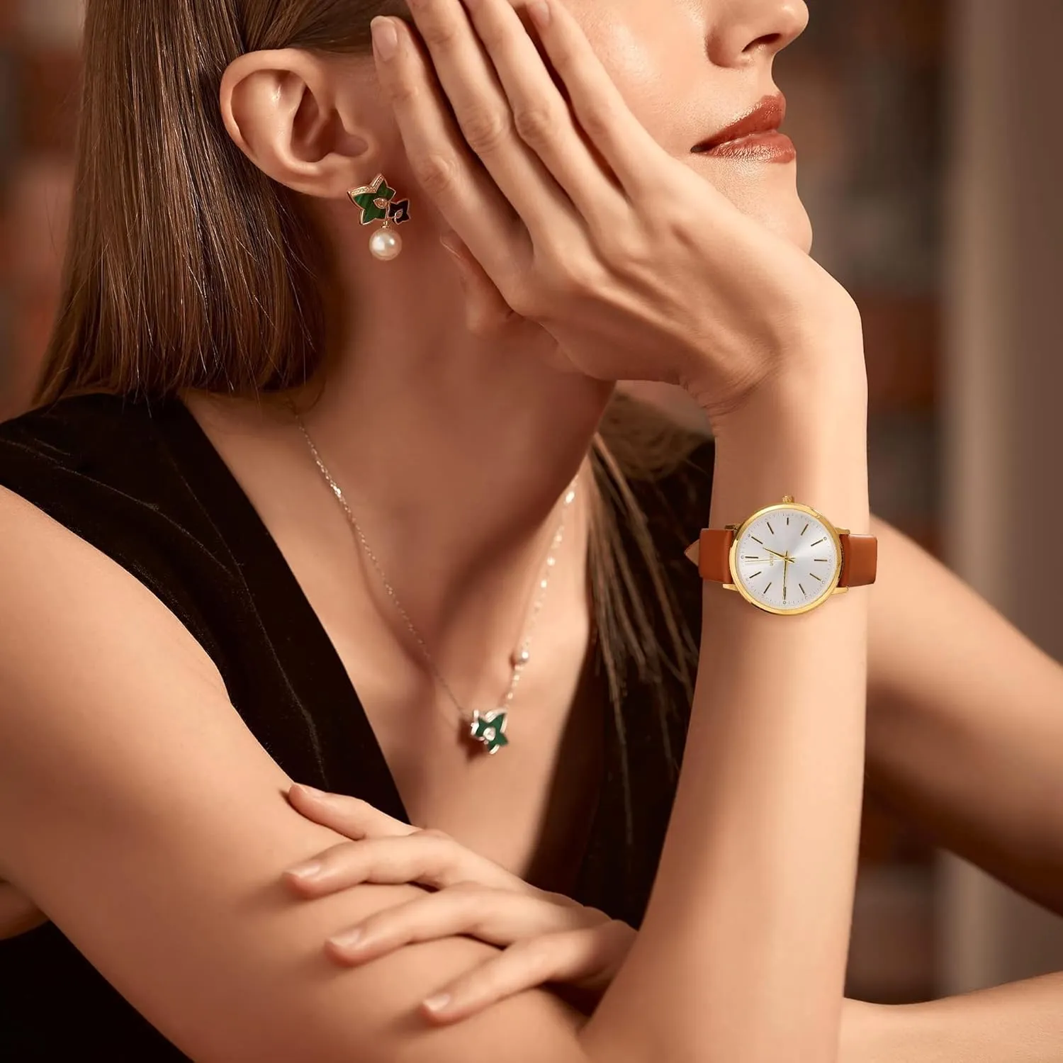 BUREI Women Wrist Watches Fashion Minimalist Analog Leather Quartz Waterproof Watches for Women