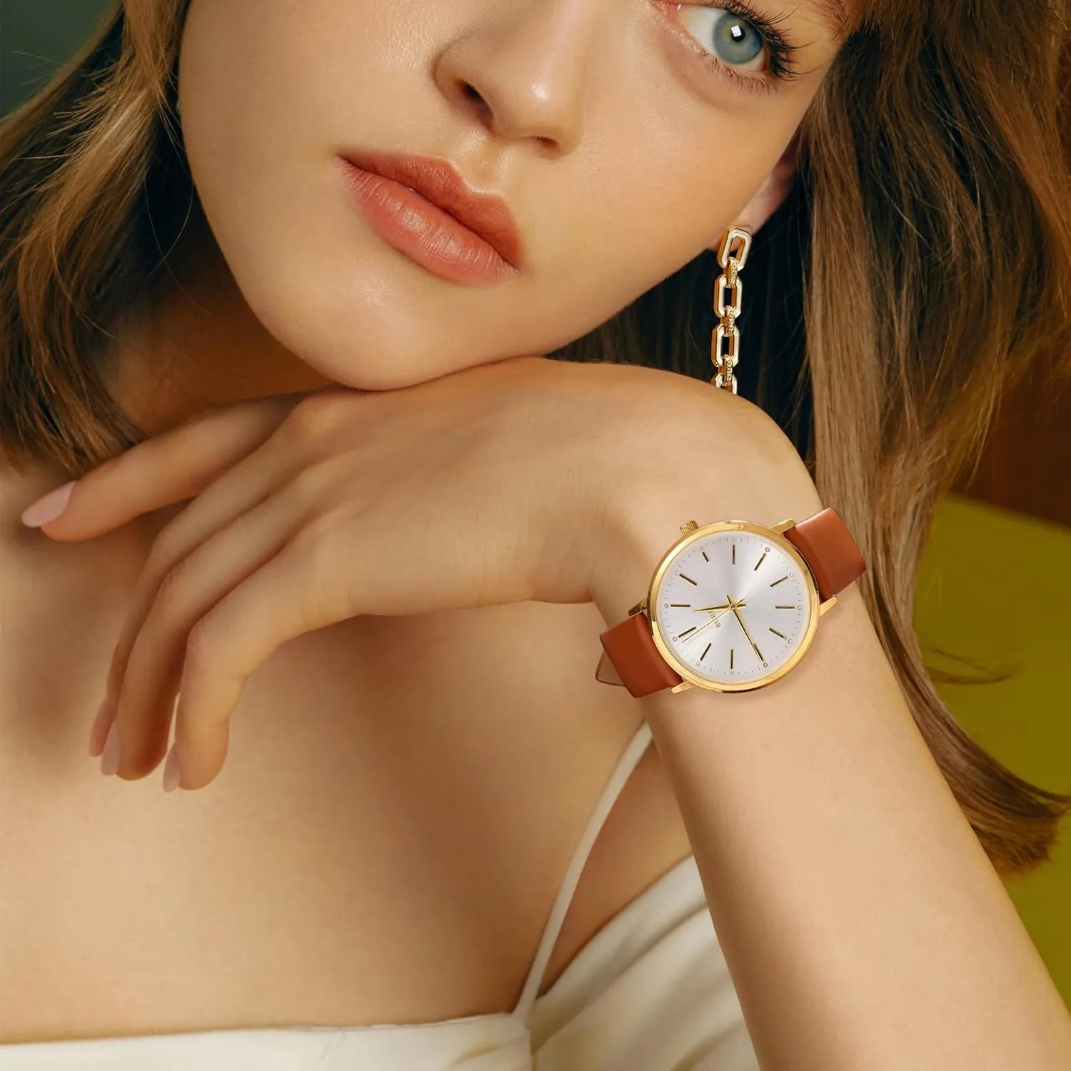 BUREI Women Wrist Watches Fashion Minimalist Analog Leather Quartz Waterproof Watches for Women