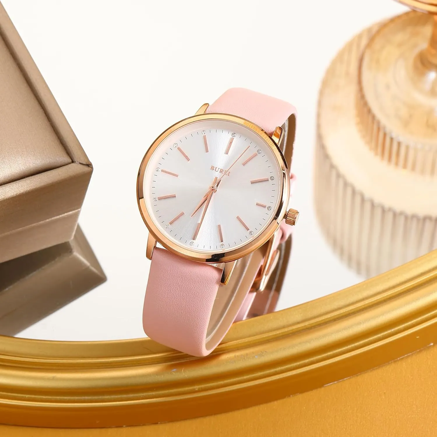 BUREI Women Wrist Watches Fashion Minimalist Analog Leather Quartz Waterproof Watches for Women