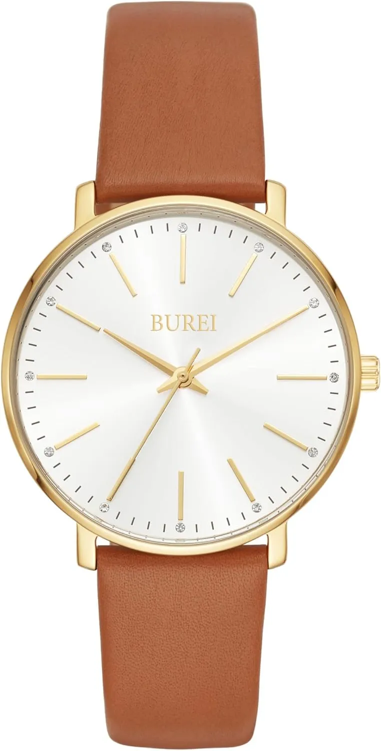 BUREI Women Wrist Watches Fashion Minimalist Analog Leather Quartz Waterproof Watches for Women