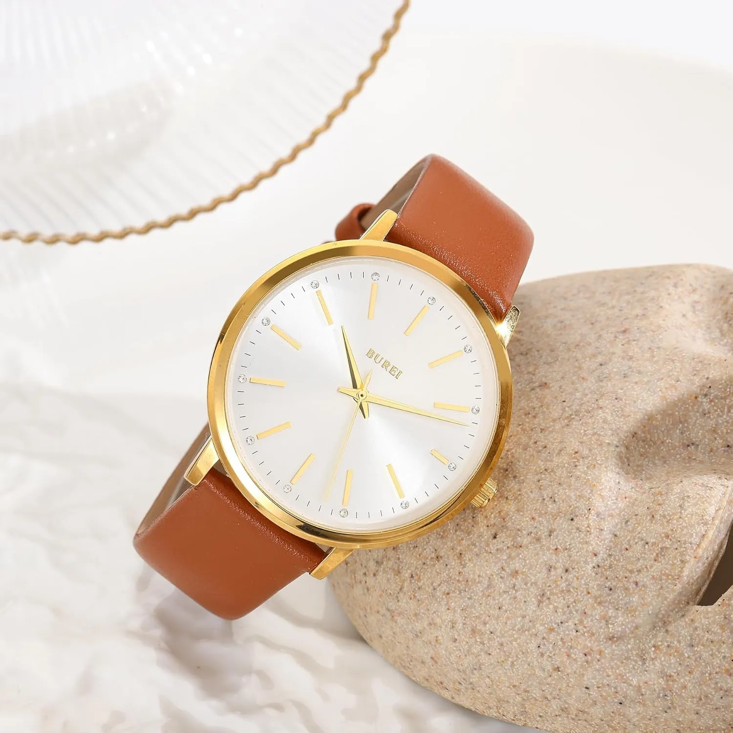 BUREI Women Wrist Watches Fashion Minimalist Analog Leather Quartz Waterproof Watches for Women