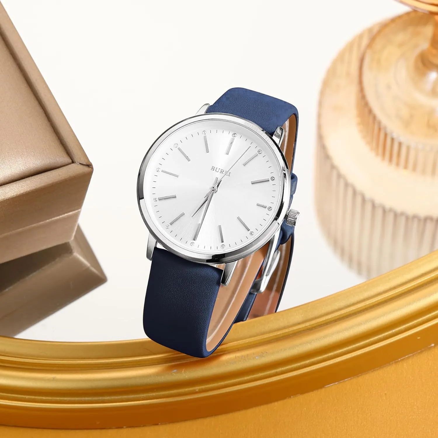 BUREI Women Wrist Watches Fashion Minimalist Analog Leather Quartz Waterproof Watches for Women