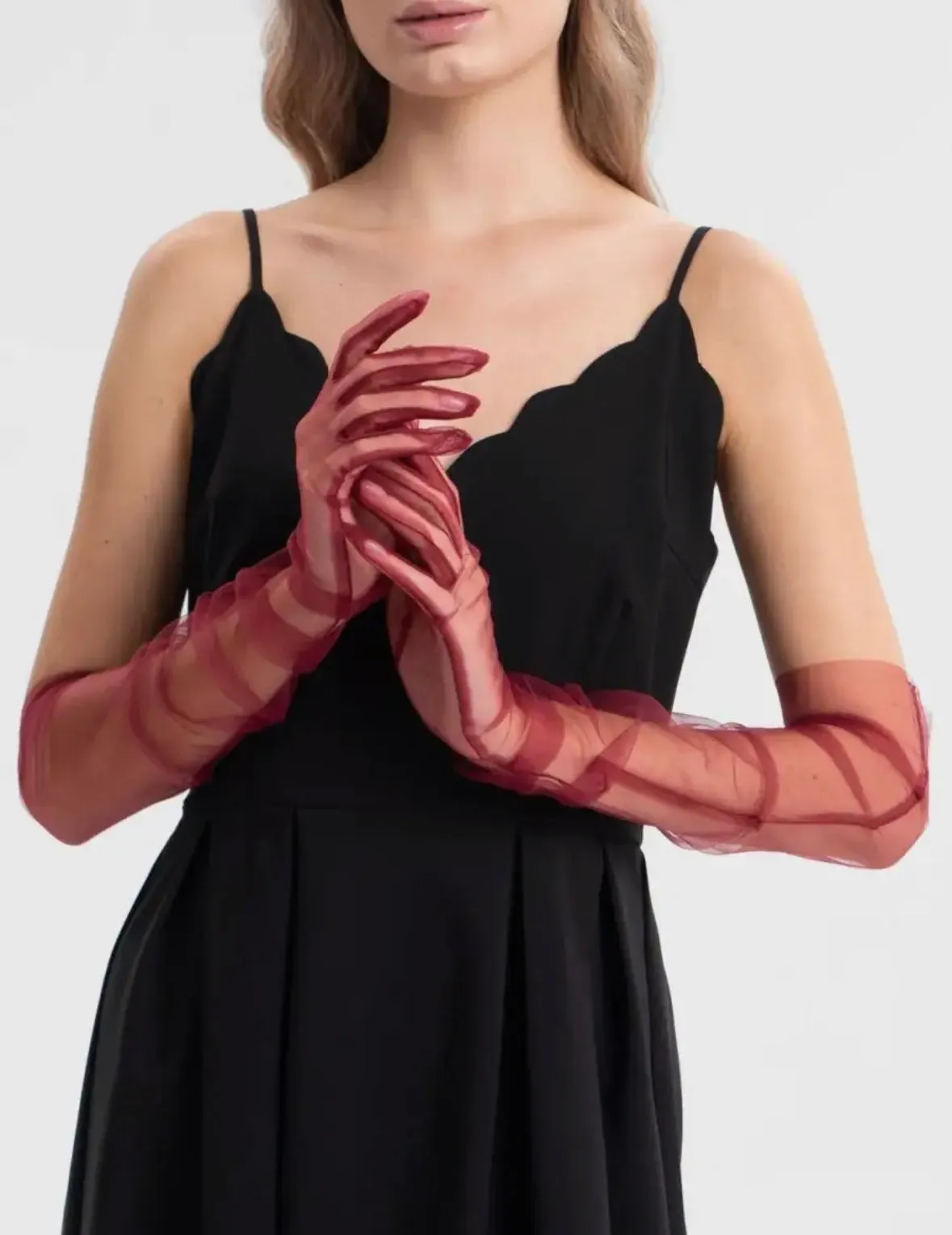 Burgundy Mesh Gloves