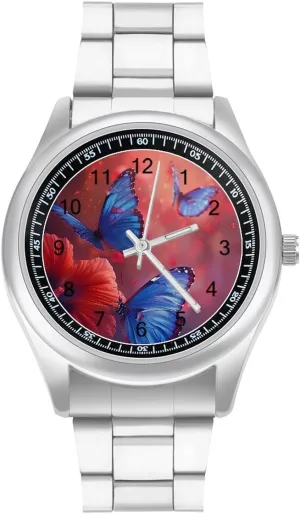 Butterfly Insect Animal Watches Stainless Steel Band Wristwatch Business Dress Watch for Work Home