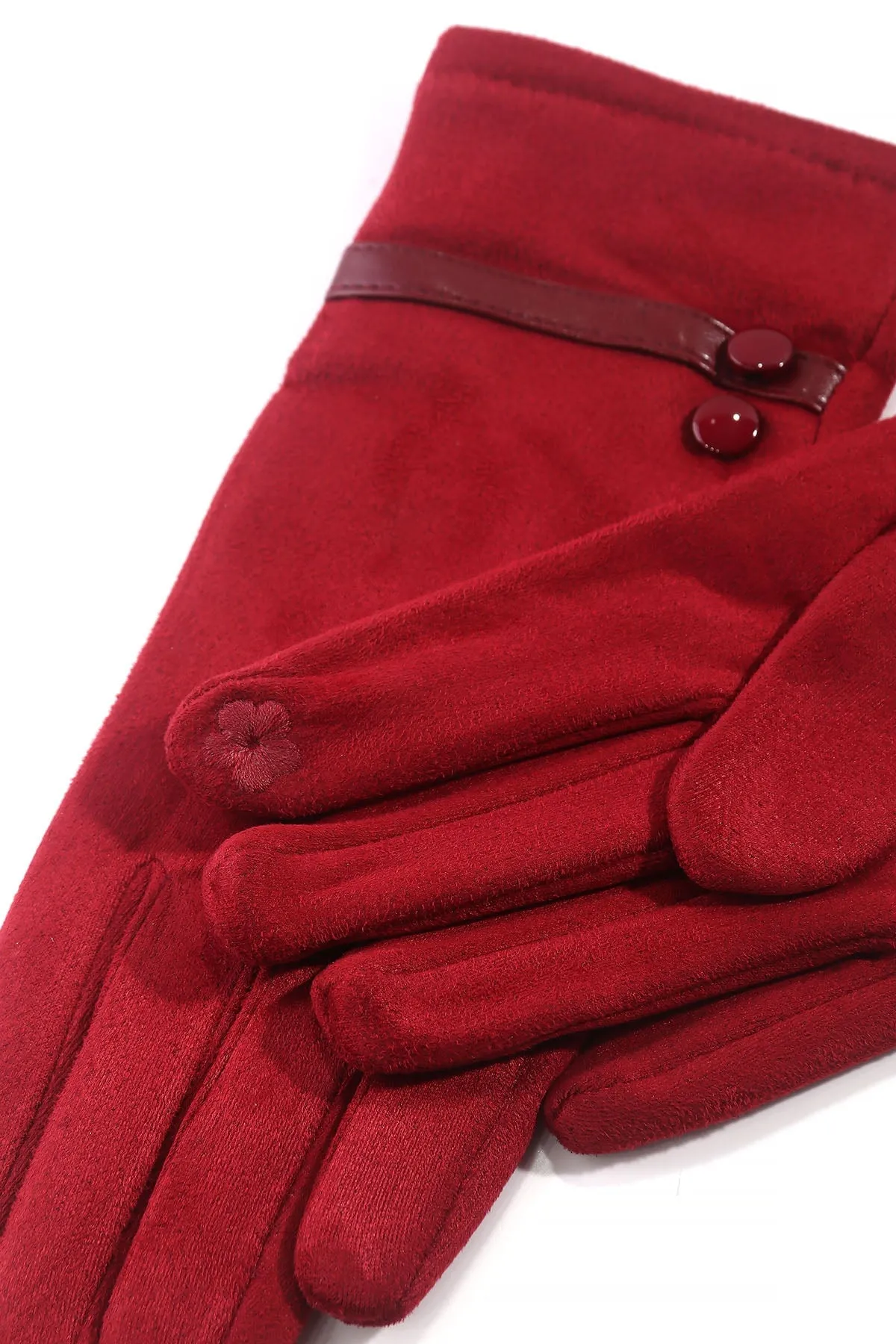 Button Detail Burgundy Gloves