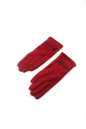 Button Detail Burgundy Gloves