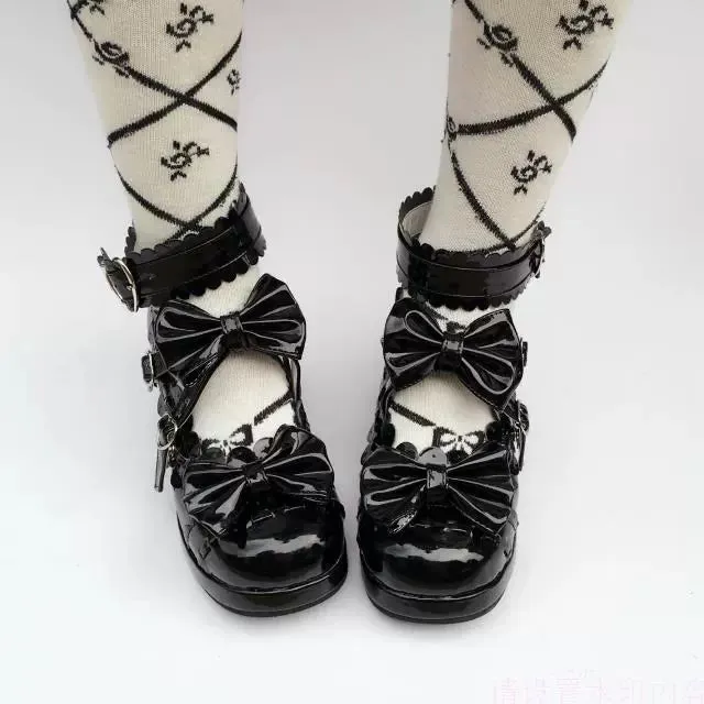 (Buyforme)Antaina~Lolita Punk Bow Mid-Heel Multicolor Shoes