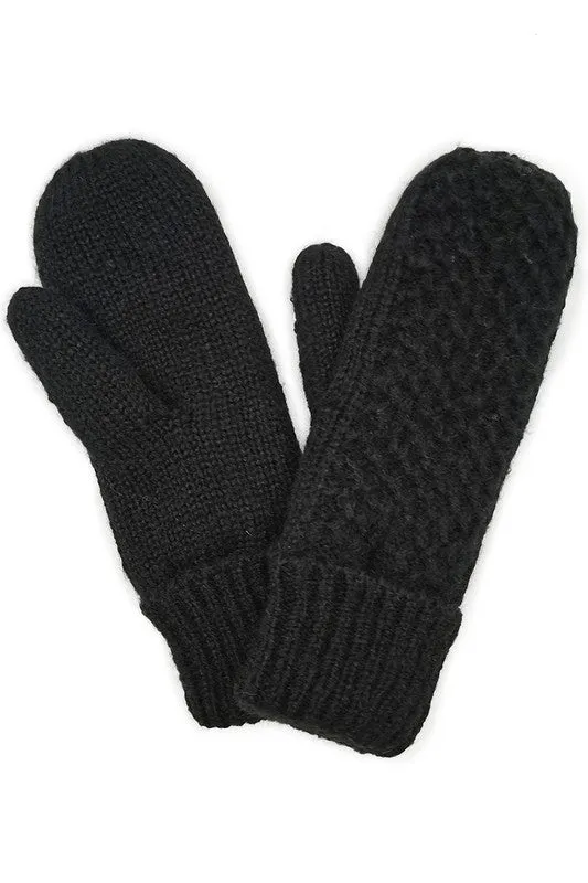 Cable Knitted Mittens with Sherpa Lining