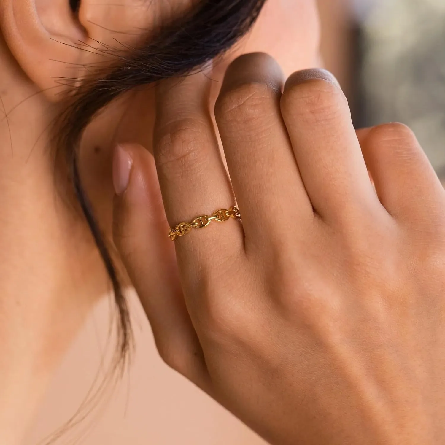 CAITLYNMINIMALIST 18K Gold Sterling Silver Dainty Braided Twist Ribbed Curb Trendy Minimalist Ring Jewelry for Women Gift for Her