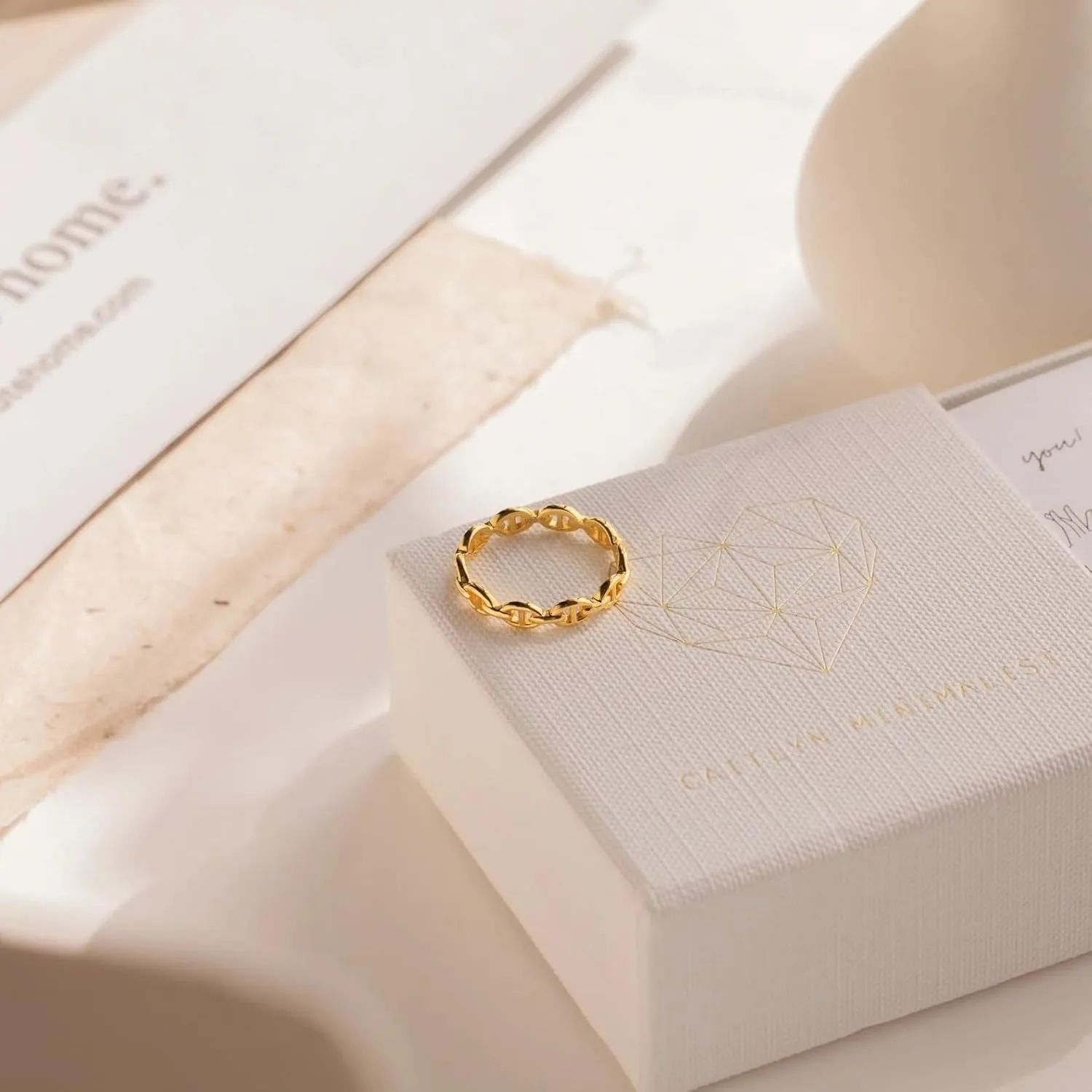 CAITLYNMINIMALIST 18K Gold Sterling Silver Dainty Braided Twist Ribbed Curb Trendy Minimalist Ring Jewelry for Women Gift for Her