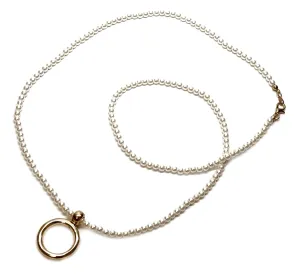 Calabria Giorgio Fedon White Pearls Eyeglass Chain with Gold Loop 27.5" Designer Sunglass Necklace Women?s Eye Glasses Holder String