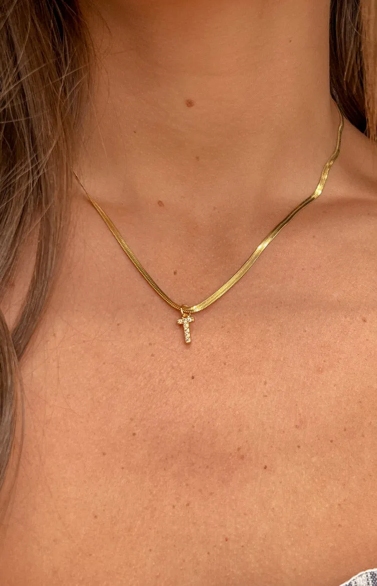 Camelia Gold Letter Snake Chain Necklace