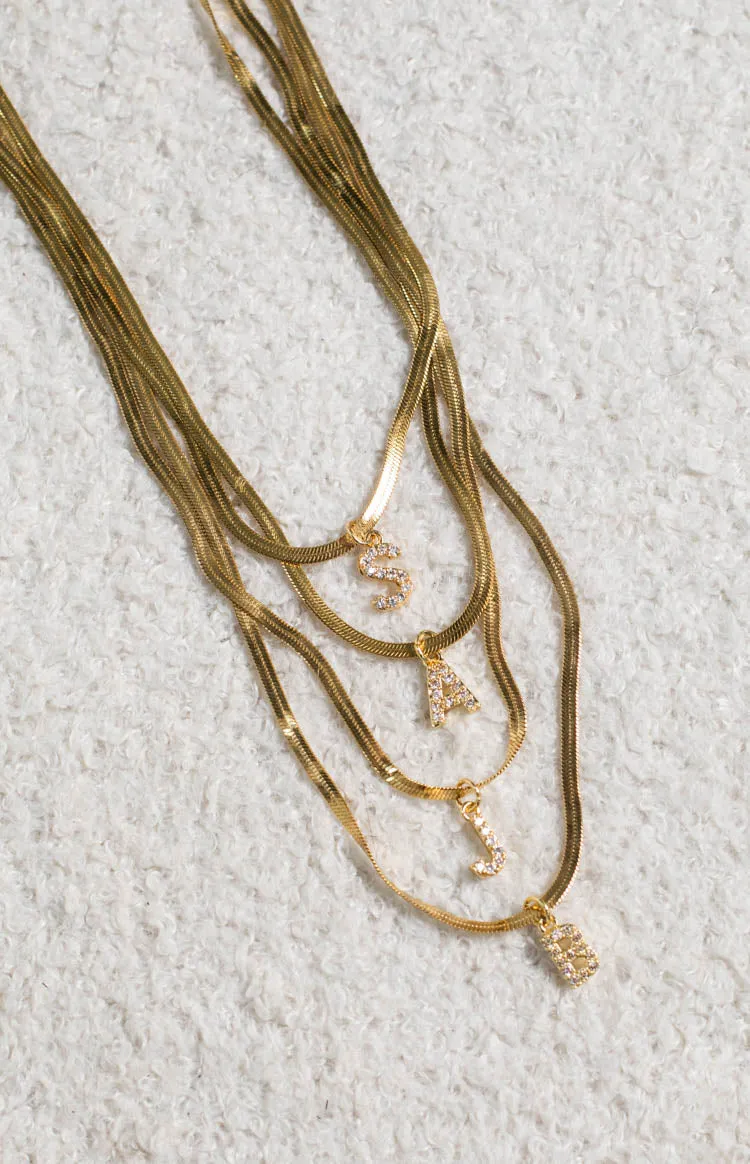 Camelia Gold Letter Snake Chain Necklace