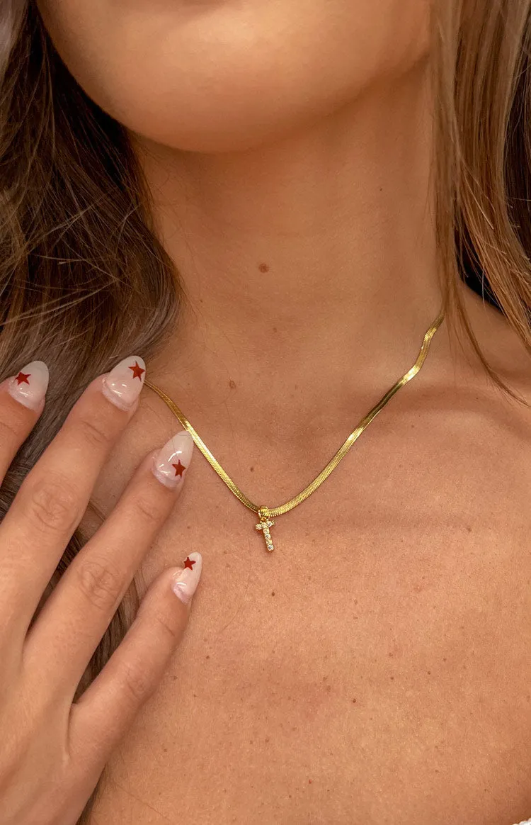 Camelia Gold Letter Snake Chain Necklace