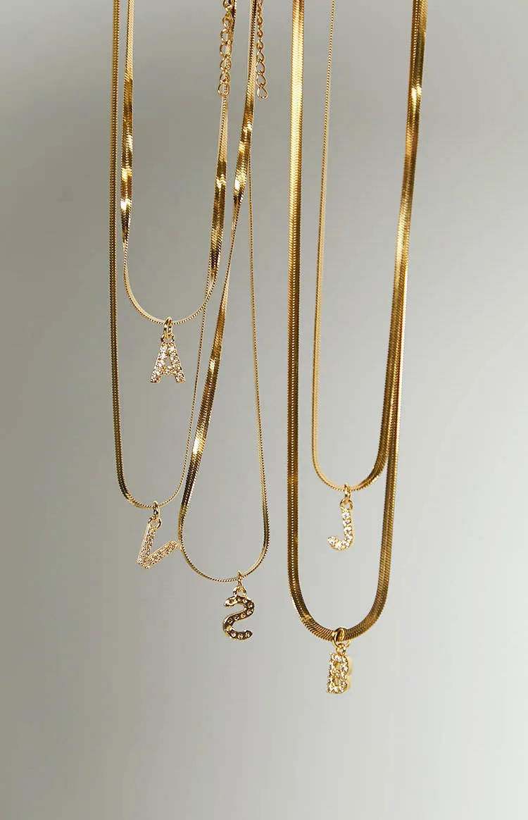 Camelia Gold Letter Snake Chain Necklace