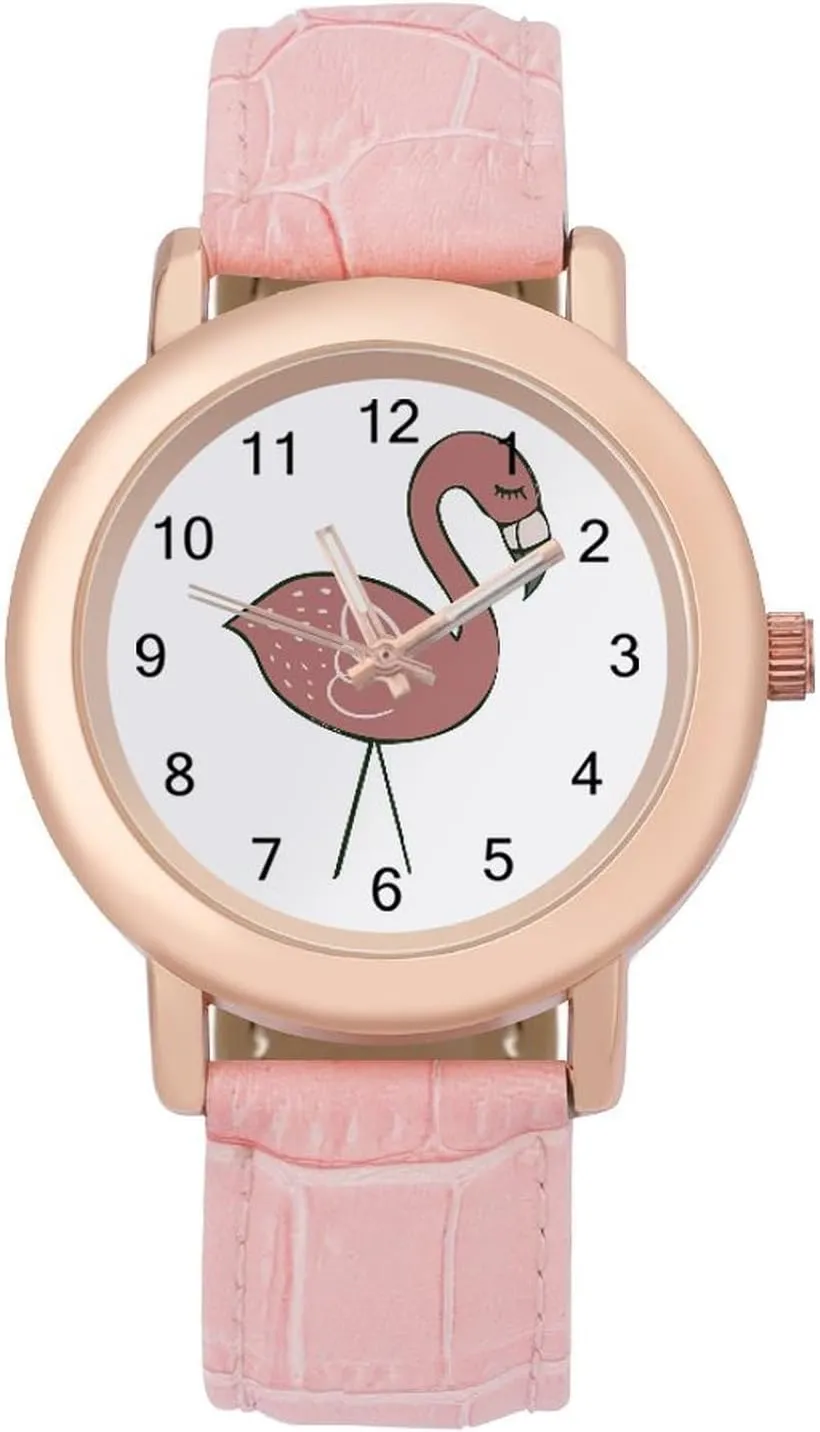 Campsite Flamingos Watches for Women Round Printed Dial Stylish Leather Strap for Daily Outdoor Work
