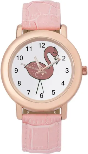 Campsite Flamingos Watches for Women Round Printed Dial Stylish Leather Strap for Daily Outdoor Work