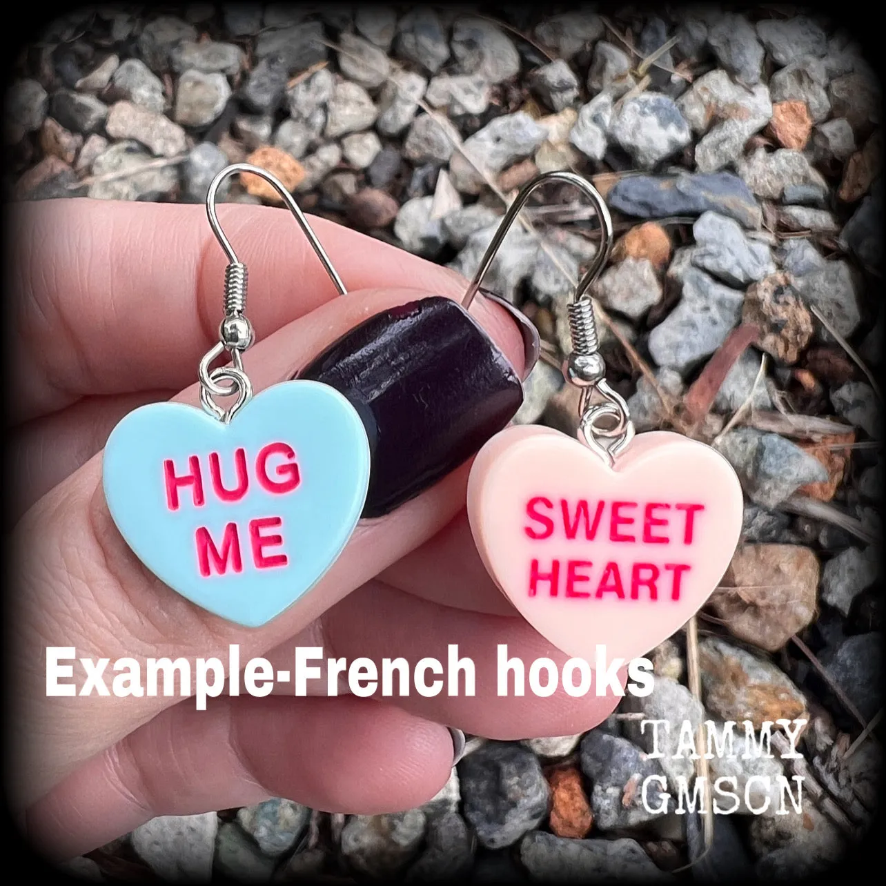 Candy hearts earrings-Mismatched earrings