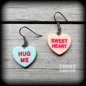 Candy hearts earrings-Mismatched earrings