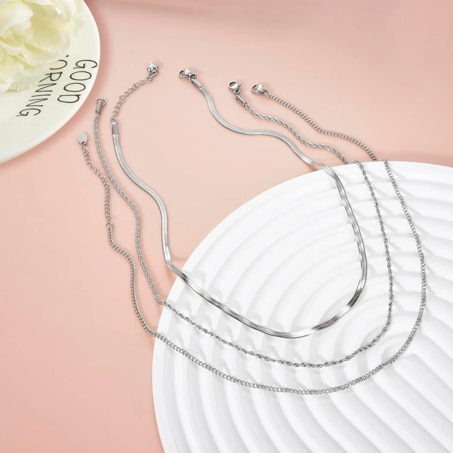 CANDYFANCY Dainty Gold Layered Necklace for Women Herringbone Snake Cuban Cable Chain Paperclip Rope Beaded Link Choker Layering Necklaces Set for Women Trendy Jewelry Gifts