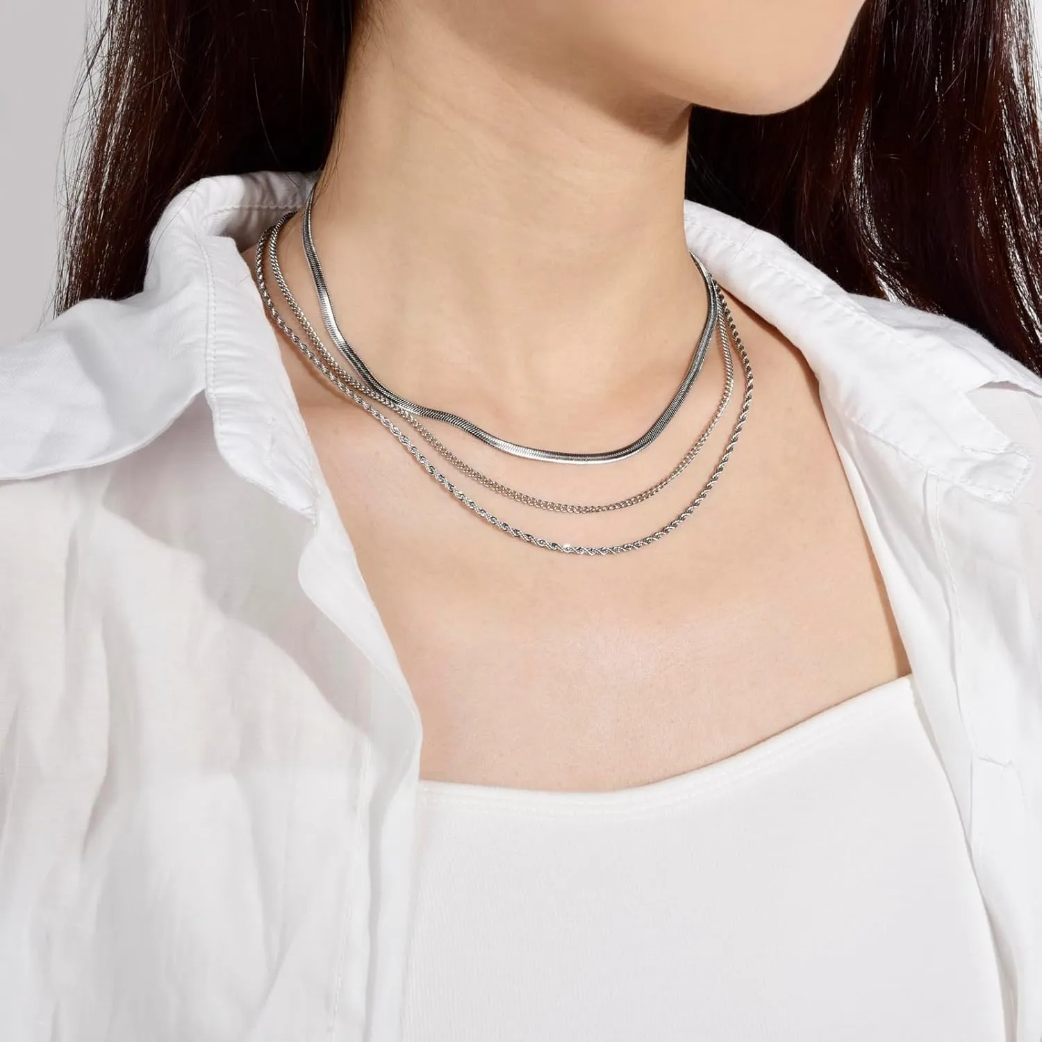CANDYFANCY Dainty Gold Layered Necklace for Women Herringbone Snake Cuban Cable Chain Paperclip Rope Beaded Link Choker Layering Necklaces Set for Women Trendy Jewelry Gifts