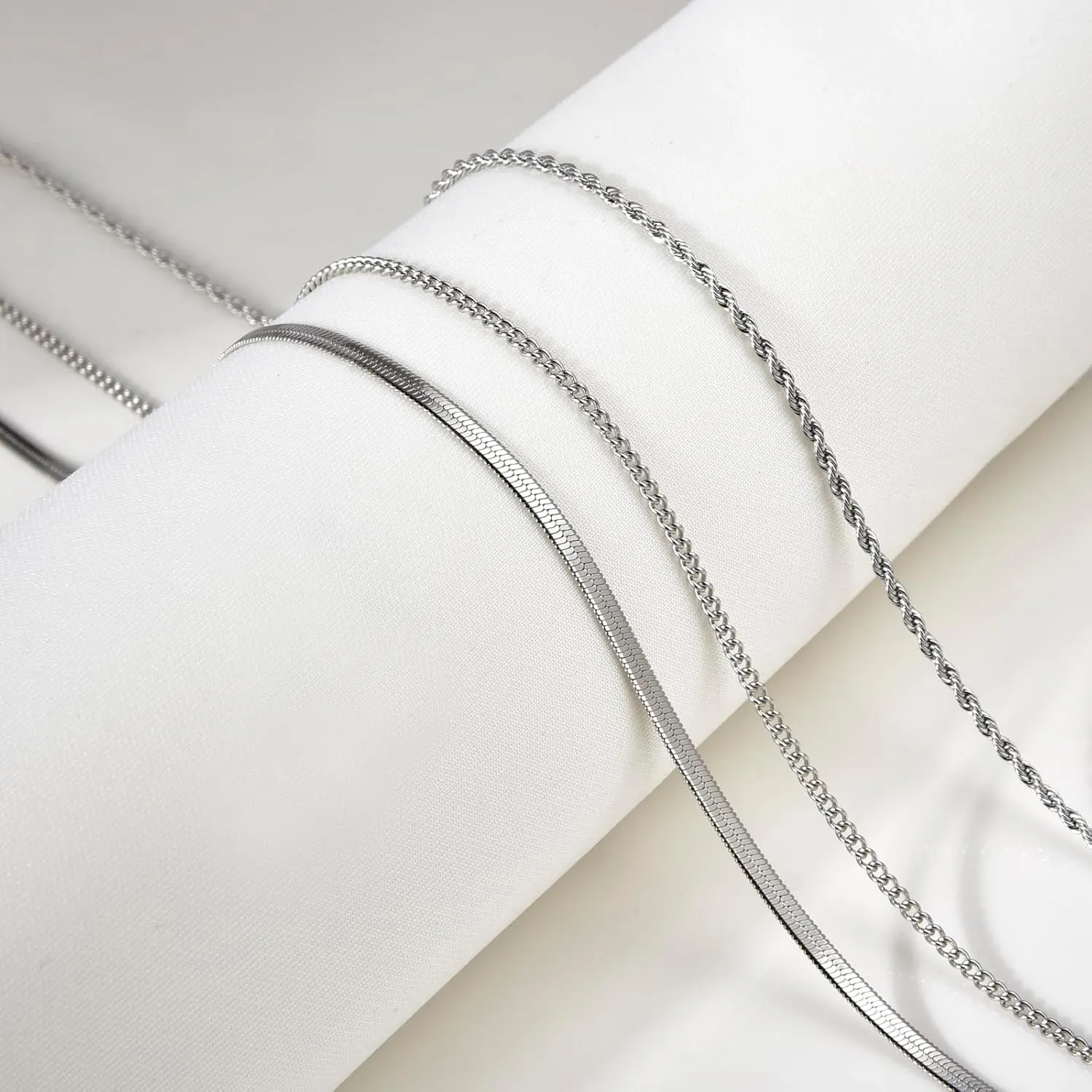 CANDYFANCY Dainty Gold Layered Necklace for Women Herringbone Snake Cuban Cable Chain Paperclip Rope Beaded Link Choker Layering Necklaces Set for Women Trendy Jewelry Gifts