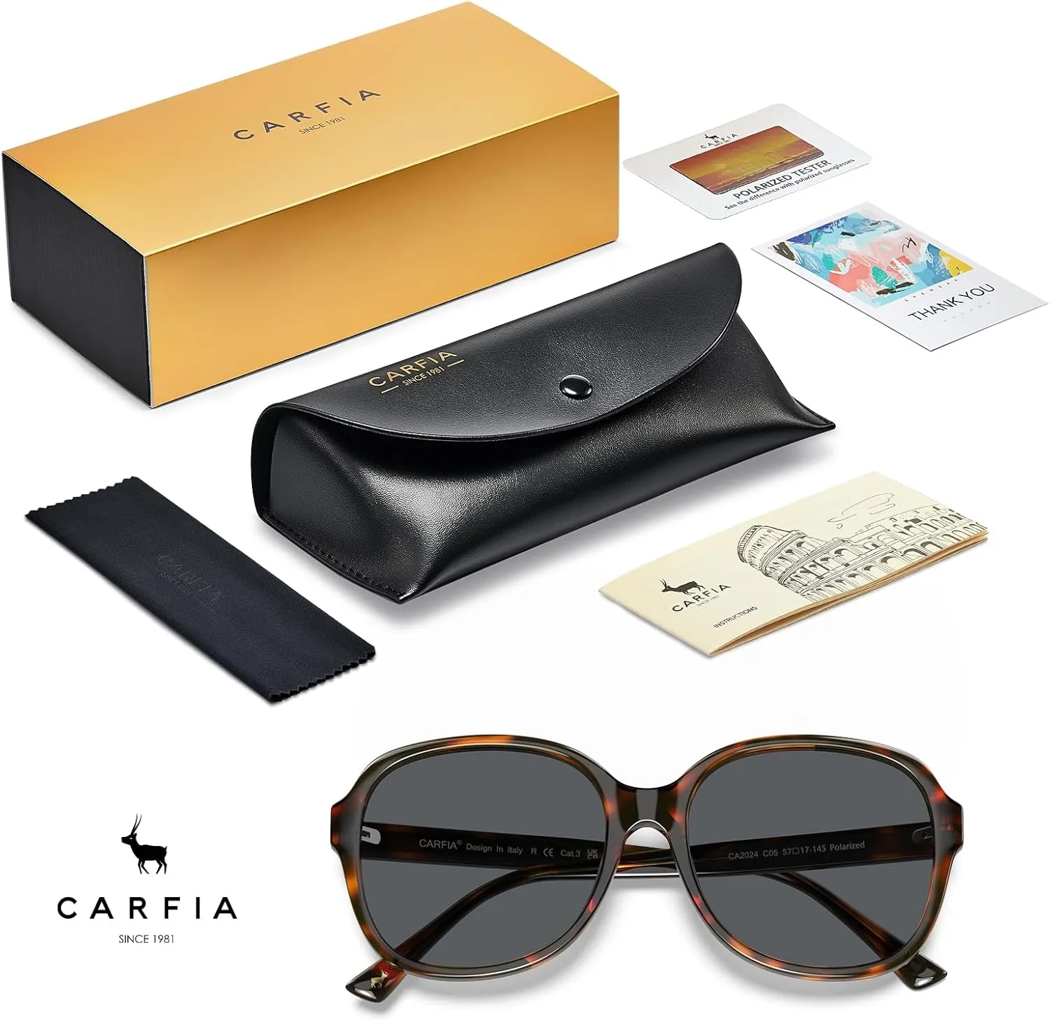CARFIA Acetate Polarized Sunglasses for Women UV Protection Retro Trendy Big Sunnies CA2024