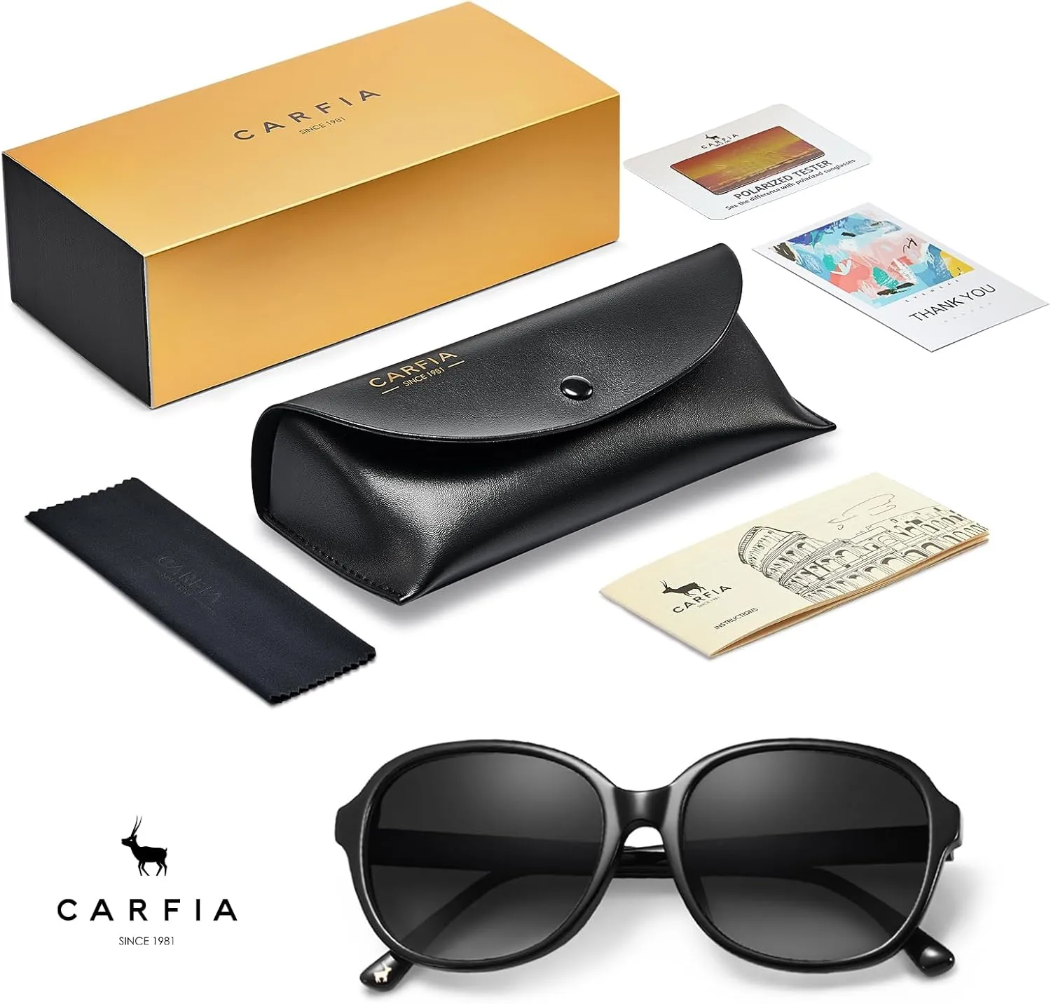CARFIA Acetate Polarized Sunglasses for Women UV Protection Retro Trendy Big Sunnies CA2024