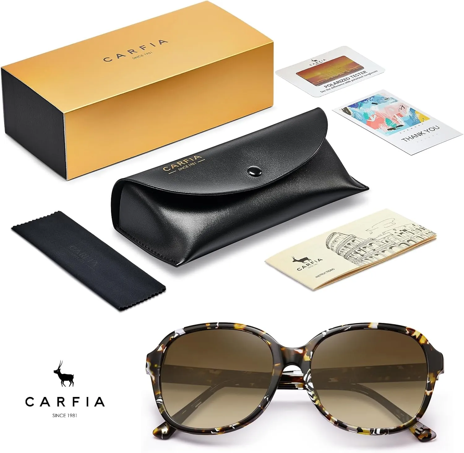CARFIA Acetate Polarized Sunglasses for Women UV Protection Retro Trendy Big Sunnies CA2024
