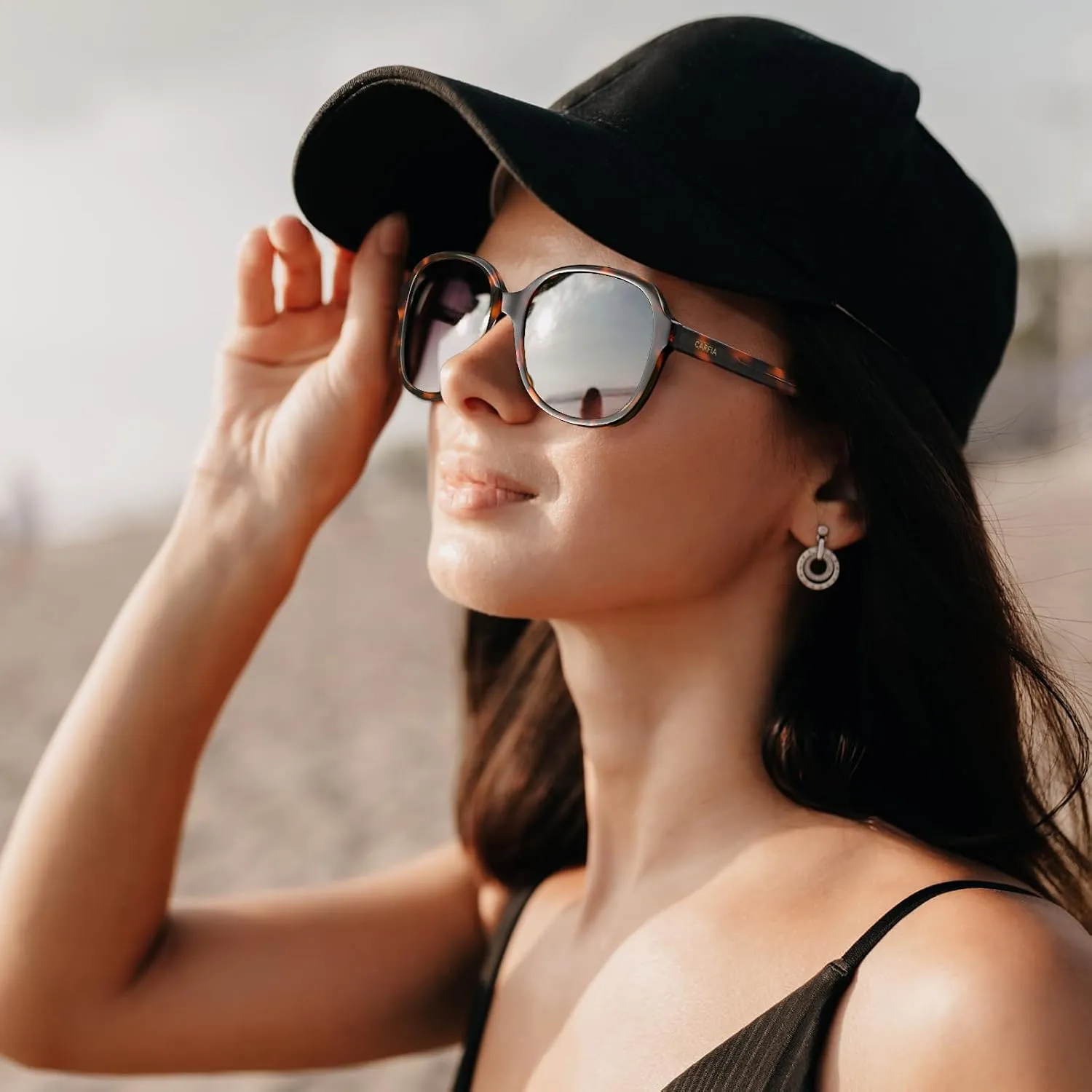 CARFIA Acetate Polarized Sunglasses for Women UV Protection Retro Trendy Big Sunnies CA2024